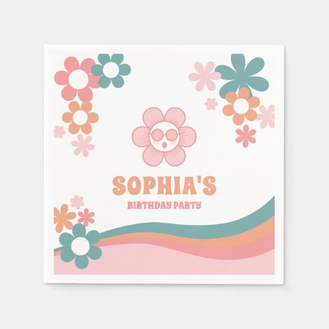Serviette En Papier Retro Daisies fête d'anniversaire (Devant)