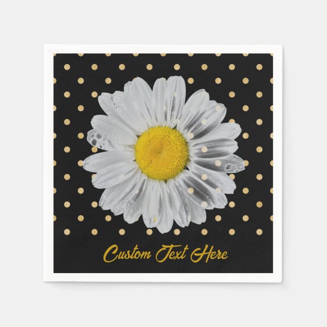 Serviette En Papier Retro Daisy Jaune Bright Gold Noir Pois (Devant)