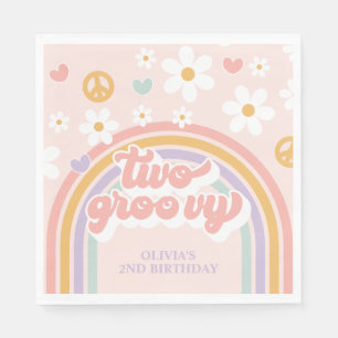 Serviette En Papier Retro Deux Super fille arc-en-ciel 2e anniversaire