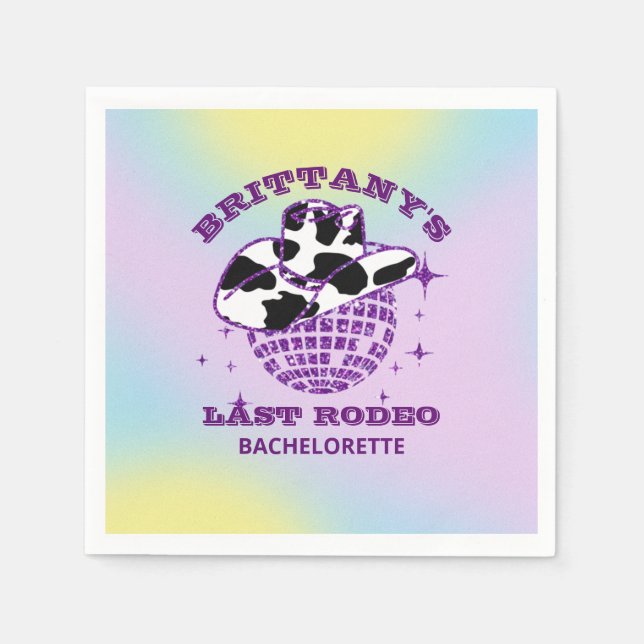 Serviette En Papier Retro Disco Ball Cowgirl Casquette Bachelorette Pa (Devant)