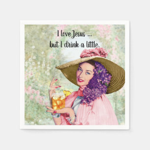 Serviette En Papier Retro Femme au foyer Sun Casquette Cocktail Fleurs