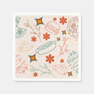 Serviette En Papier Retro Floral Fast Food Motif