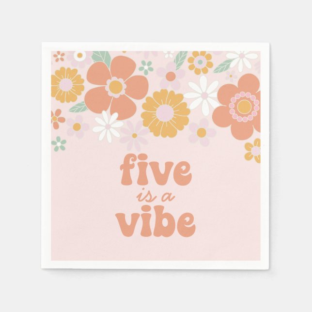 Serviette En Papier Retro Floral Five est un Vibe 5e anniversaire (Devant)