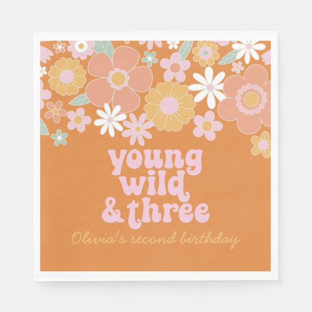 Serviette En Papier Retro Floral Young Wild Napkins de trois ans (Devant)