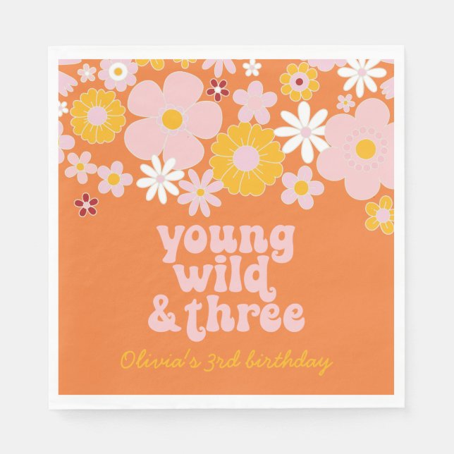 Serviette En Papier Retro Floral Young Wild Napkins de trois ans (Devant)