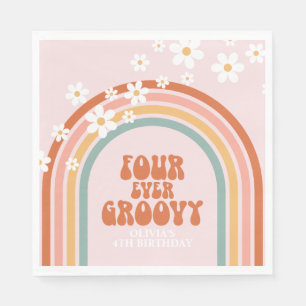 Serviette En Papier Rétro Four Ever Groovy anniversaire 4 ans daisy ra