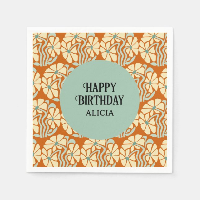 Serviette En Papier Retro Funky Super Boho Botanical Anniversaire (Devant)