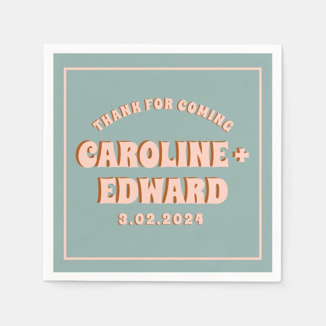 Serviette En Papier Retro Funky Super couleur Mariage rose (Devant)