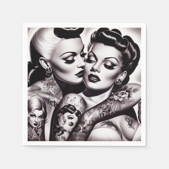 Serviette En Papier Retro Glam Tattoo Girls (Devant)