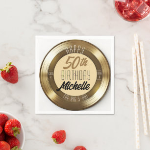 Serviette En Papier Retro Gold Black Vinyl Record 50e fête d'anniversa