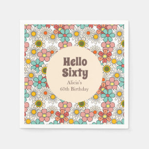 Serviette En Papier Retro Hippie Super Fleur Bonjour Soixante Annivers