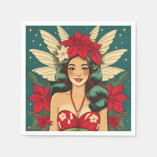 Serviette En Papier Retro les années 50 Tropical Christmas Pin-Up Girl (Devant)
