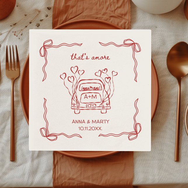 Serviette En Papier Retro Manche Rouge Unique Bow C'est plus (that's amore wedding personalized napkins red hand illustrated hand drawn funky quirky trendy )