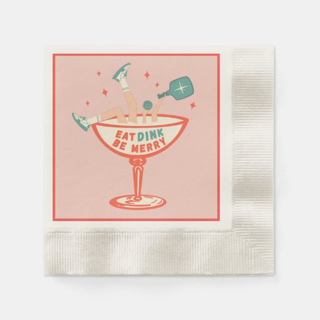 Serviette En Papier Retro Mange, Dink et Be Joyeux Pickleball Noël (Devant)