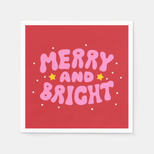 Serviette En Papier Retro Merry et Bright Holiday Design