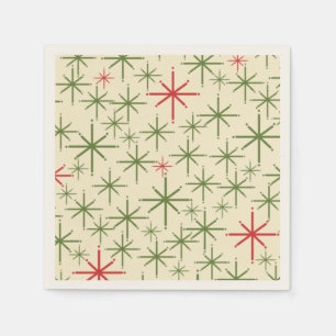 Serviette En Papier Retro Mid Mod Étoiles de Noël Olive Red Cream