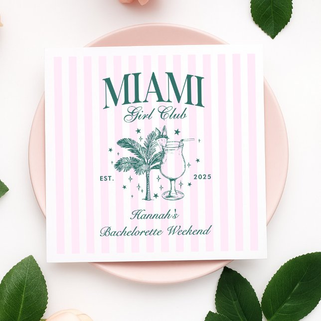 Serviette En Papier Retro Modern Pink & Green Miami Bachelorette Party (Créateur téléchargé)
