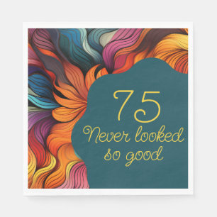 Serviette En Papier Retro Moderne Turquoise Orange 75e anniversaire