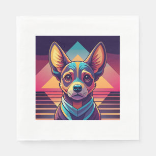 Serviette En Papier Retro Neon Chihuahua - Synthwave Dog Art