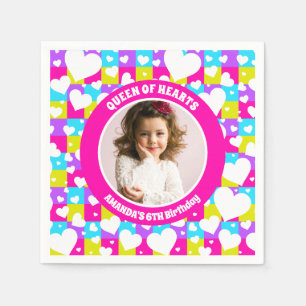 Serviette En Papier Retro Neon Queen Of Hearts Photo de fête d'anniver