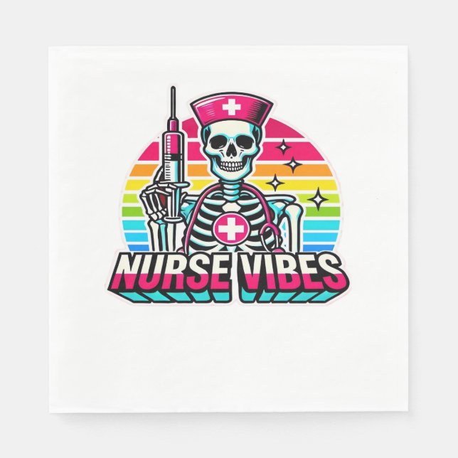 Serviette En Papier Retro Neon Skeleton Nurse - Funny Éffrayant D (Devant)