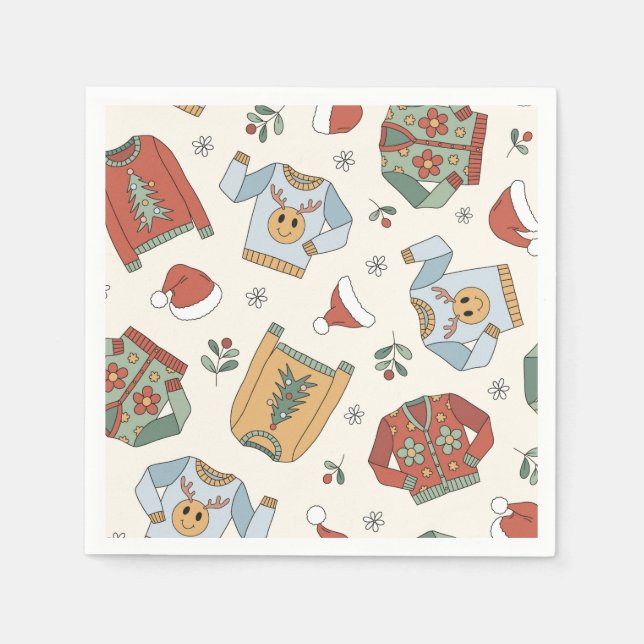 Serviette En Papier Retro Noël Fête de Sweat moche (Devant)