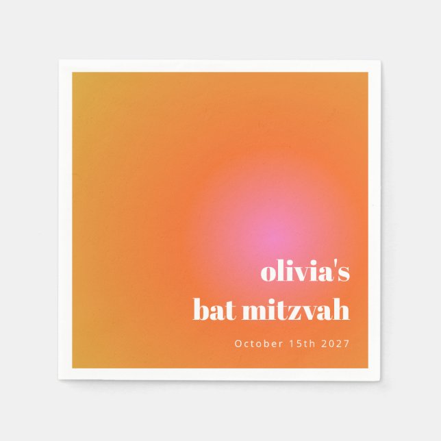 Serviette En Papier Retro Orange Gradient Bat mitzvah unique personnal (Devant)