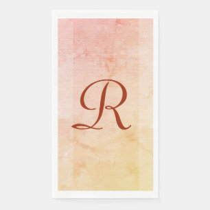 Serviette En Papier Rétro Orange Rose Jaune Monogrammé Texturé 
