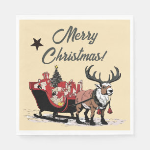 Serviette En Papier Retro Père Noël Sleigh