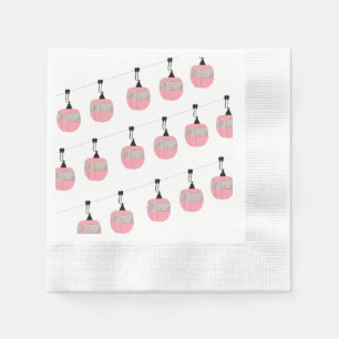 Serviette En Papier Retro Pink Ski Gondola Skieurs Ascenseur