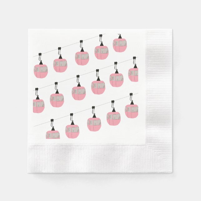 Serviette En Papier Retro Pink Ski Gondola Skieurs Ascenseur (Devant)