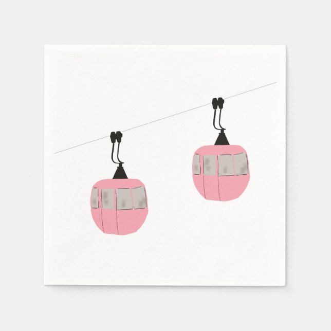 Serviette En Papier Retro Pink Ski Gondola Skieurs Ascenseur (Devant)