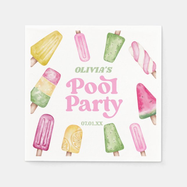 Serviette En Papier Retro Popsicle fête d'anniversaire de la piscine (Devant)