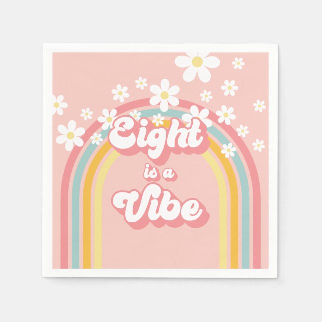 Serviette En Papier Retro Rainbow Eight est un Vibe Super 8e anniversa (Devant)
