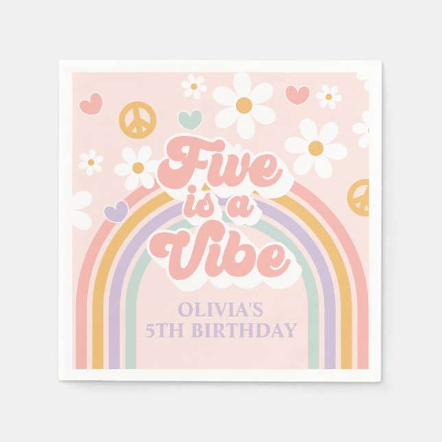 Serviette En Papier Retro Rainbow Five est un Vibe 5e anniversaire (Devant)