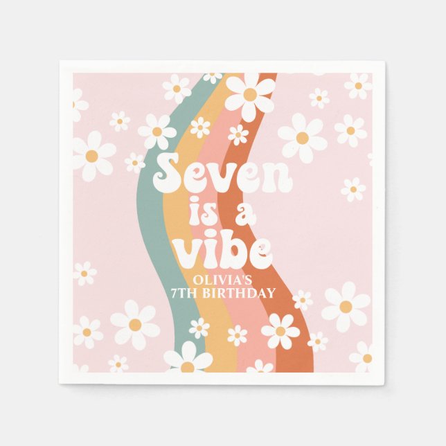 Serviette En Papier Retro Rainbow Seven est un Vibe Daisy 7e anniversa (Devant)