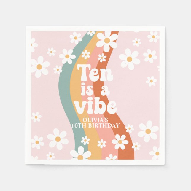 Serviette En Papier Retro Rainbow Ten est un Vibe Daisy 10e anniversai (Devant)