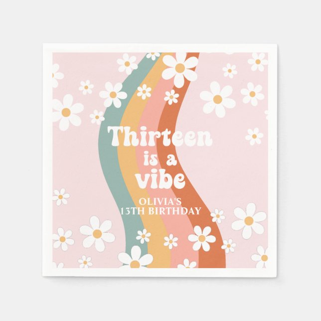 Serviette En Papier Retro Rainbow Thirteen est un 13ème anniversaire d (Devant)