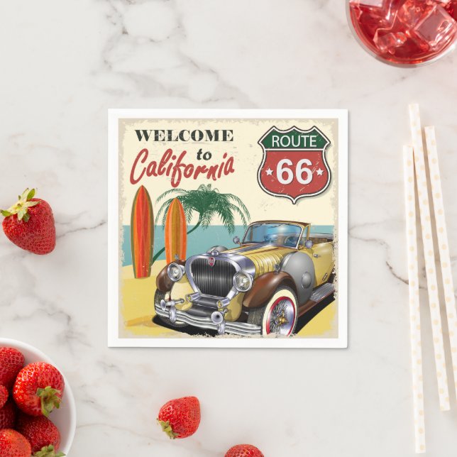 Serviette En Papier Rétro Route 66 affiche "Bienvenue en Californie", (En situation)