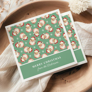 Serviette En Papier Retro Santa Vert Nom Personnalisé Noël