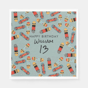 Serviette En Papier Retro Skateboard Blue Cool Skateboard Anniversaire