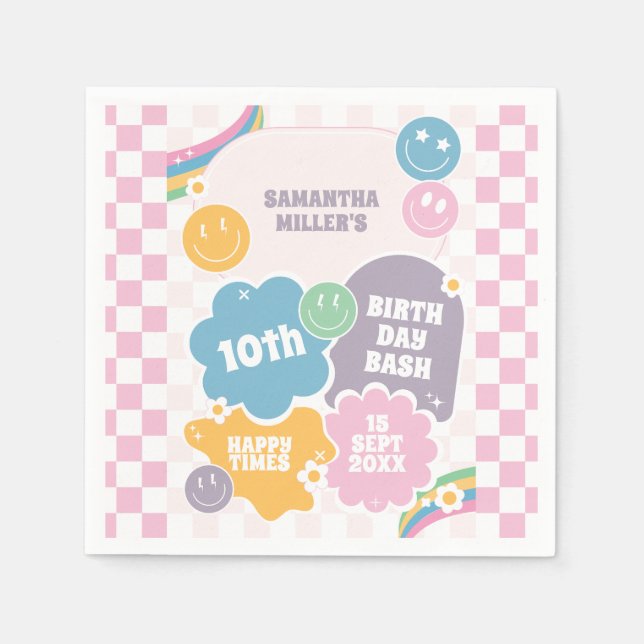 Serviette En Papier Retro Smiles Pastel Super Anniversaire (Devant)