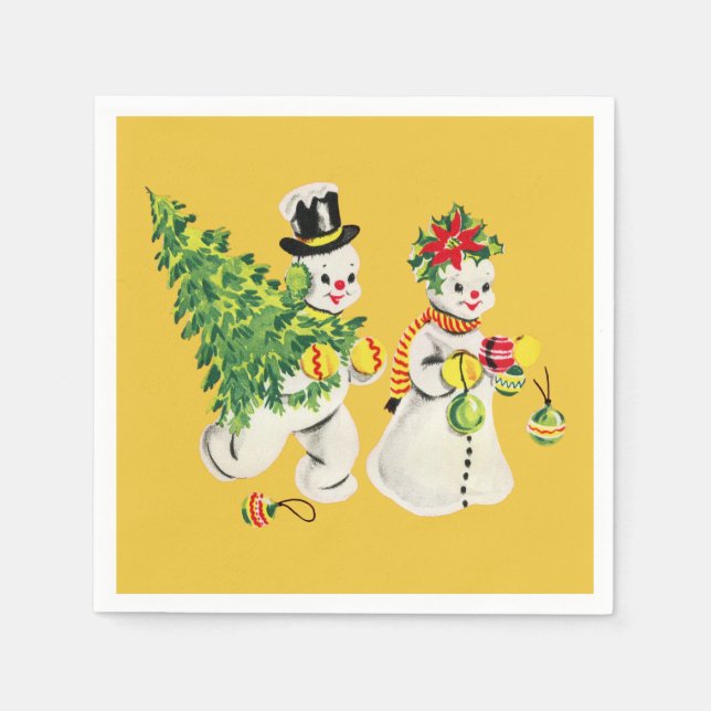 Serviette En Papier Retro Snowmen (Devant)