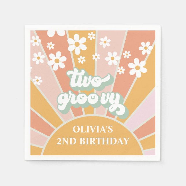 Serviette En Papier Retro Sunshine Deux Super Daisy Anniversaire (Devant)