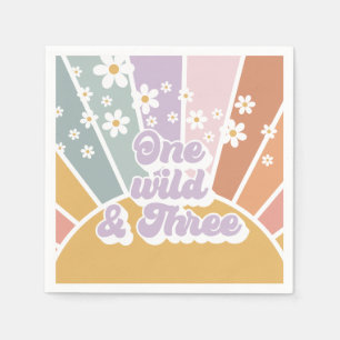Serviette En Papier Retro Sunshine Rainbow Daisy One Wild Trois