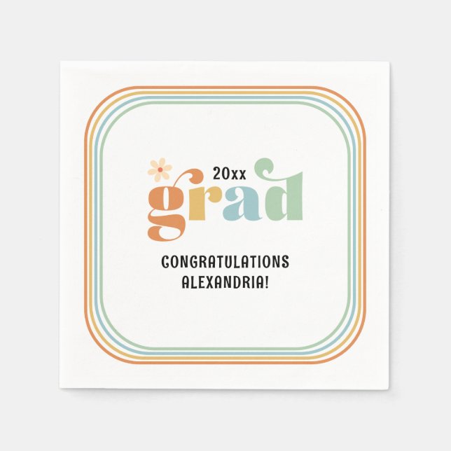 Serviette En Papier Retro Super Boho Daisy 2025 Grad Party (Devant)