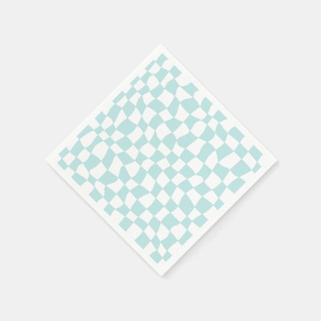 Serviette En Papier Retro Super Pastel Bleu Chèques Blancs À damiers (Coin)