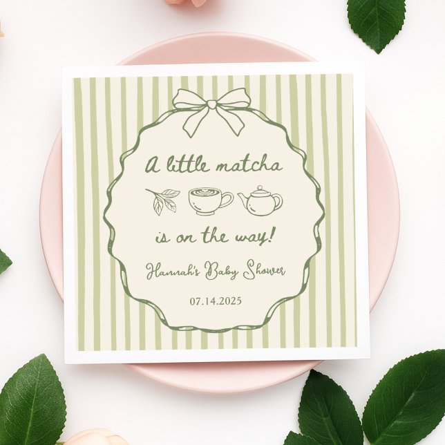 Serviette En Papier Rétro Un Petit Baby shower À Thé De Matcha (Créateur téléchargé)