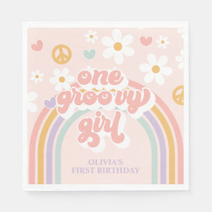 Serviette En Papier Retro Une Super fille Arc-en-ciel 1er anniversaire