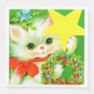 Serviette En Papier Retro vintage Christmas cat Fête de Noël